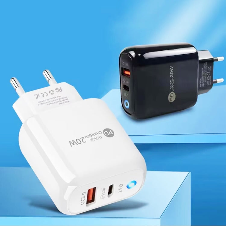 PD04 PD20W Type-C + QC18W USB Mobile Phone Charger with LED Indicator, EU Plug(White) - USB Charger by PMC TechLife | Online Shopping South Africa | PMC TechLife | Buy Now Pay Later Mobicred