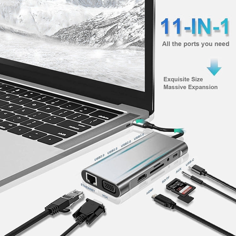 USB C HUB, USB C Adapter 11 in 1 Dongle with 4K HDMI, VGA, Type C PD, USB3.0, RJ45 Ethernet, SD/TF Card Reader, 3.5mm AUX, Docking Station Compatible with MacBook Pro/Air, Other Type C Laptops Devices - Adapter by PMC TechLife | Online Shopping South Africa | PMC TechLife | Buy Now Pay Later Mobicred