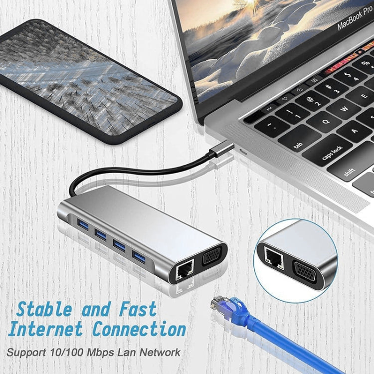 USB C HUB, USB C Adapter 11 in 1 Dongle with 4K HDMI, VGA, Type C PD, USB3.0, RJ45 Ethernet, SD/TF Card Reader, 3.5mm AUX, Docking Station Compatible with MacBook Pro/Air, Other Type C Laptops Devices - Adapter by PMC TechLife | Online Shopping South Africa | PMC TechLife | Buy Now Pay Later Mobicred