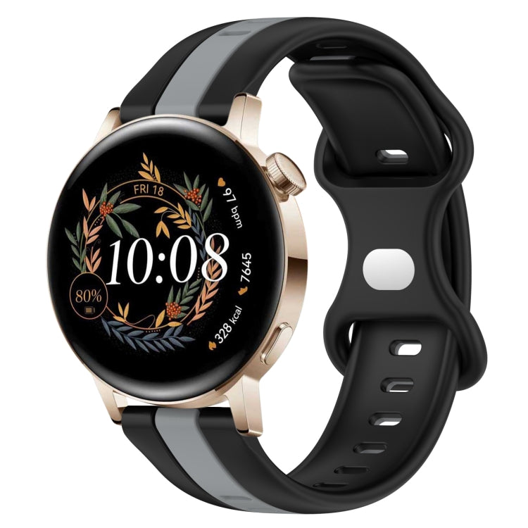 For Huawei Watch GT3 42mm 20mm Butterfly Buckle Two-Color Silicone Watch Band(Black+Grey) - free shipping - PMC TechLife - Order now!