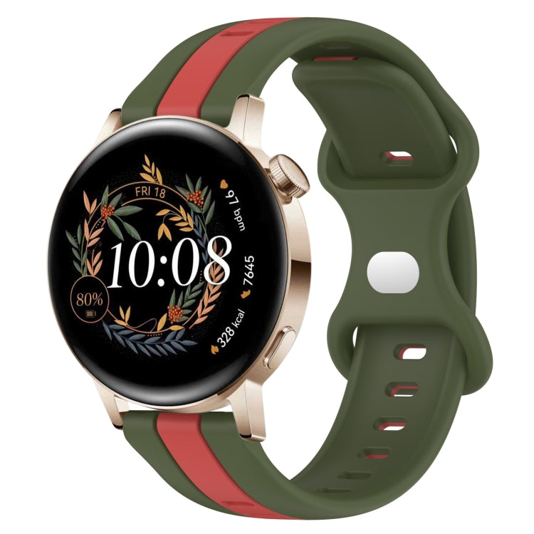 For Huawei Watch GT3 42mm 20mm Butterfly Buckle Two-Color Silicone Watch Band(Red+Army Green) - free shipping - PMC TechLife - Order now!