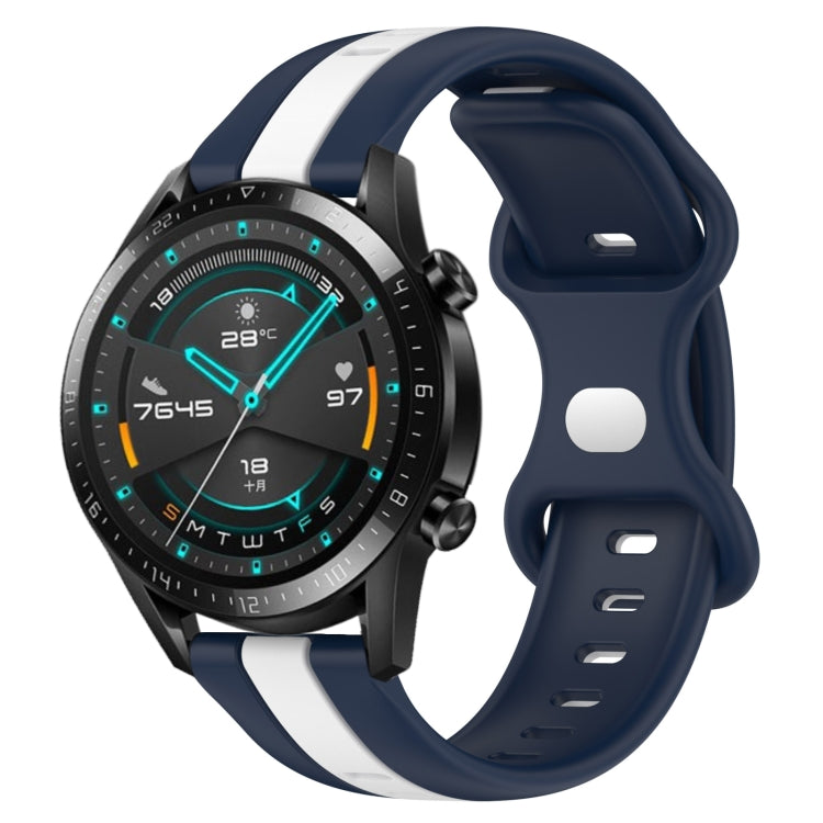 For Huawei Watch GT2 42mm 20mm Butterfly Buckle Two-Color Silicone Watch Band(White+Blue) - free shipping - PMC TechLife - Order now!