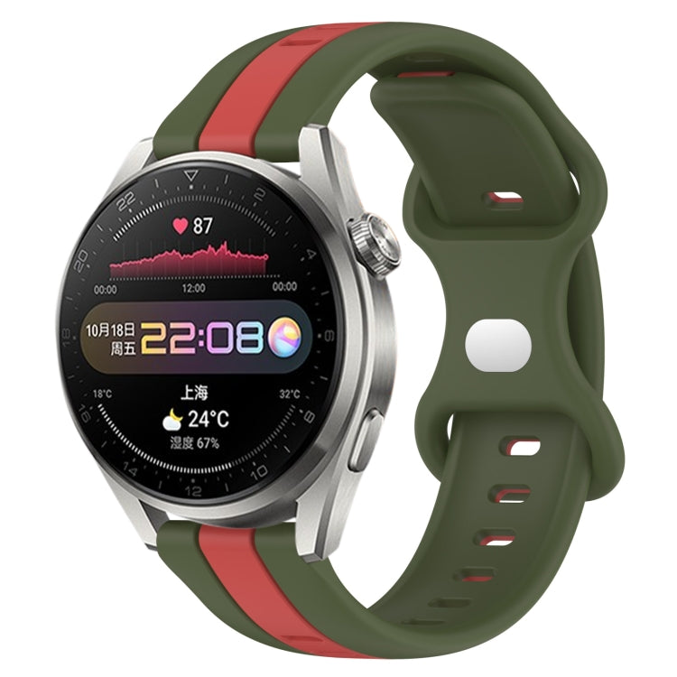 For Huawei Watch 3 Pro 20mm Butterfly Buckle Two-Color Silicone Watch Band(Red+Army Green) - free shipping - PMC TechLife - Order now!
