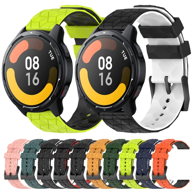 For Xiaomi MI Watch S1 Active 22mm Football Pattern Two-Color Silicone Watch Band(Olive Green + Black) - Watch Bands by PMC TechLife | Online Shopping South Africa | PMC TechLife | Buy Now Pay Later Mobicred