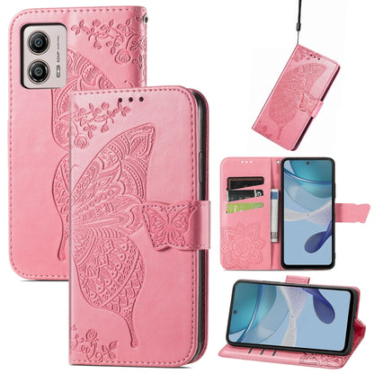 For Motorola Moto E13 Butterfly Love Flower Embossed Flip Leather Phone Case(Pink) - Motorola Cases by PMC Jewellery | Online Shopping South Africa | PMC Jewellery