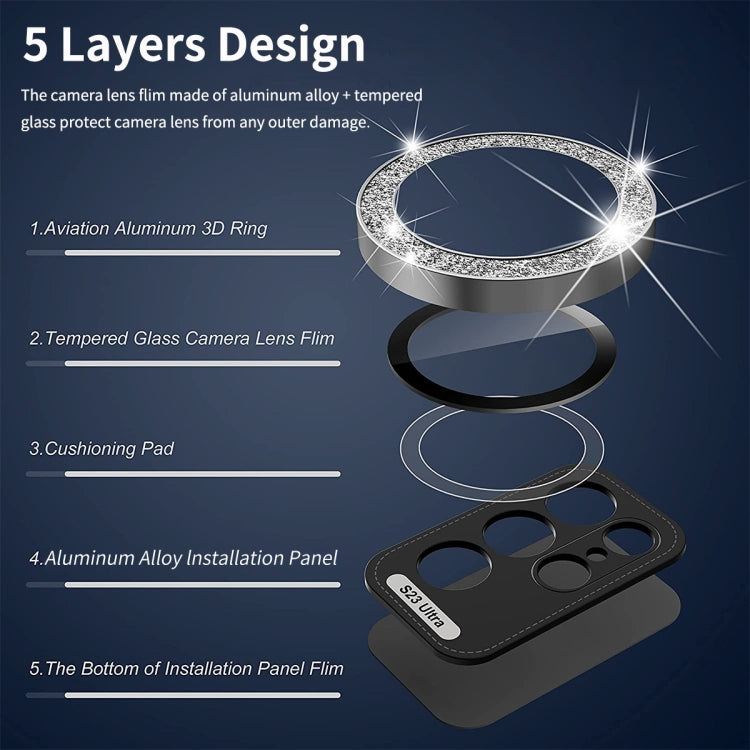 For Samsung Galaxy S23 5G / S23+ 5G ENKAY 9H Rear Camera Lens Glitter Aluminium Alloy Ring Tempered Glass Film(Black) - Galaxy S23+ 5G Tempered Glass by ENKAY | Online Shopping South Africa | PMC TechLife | Buy Now Pay Later Mobicred