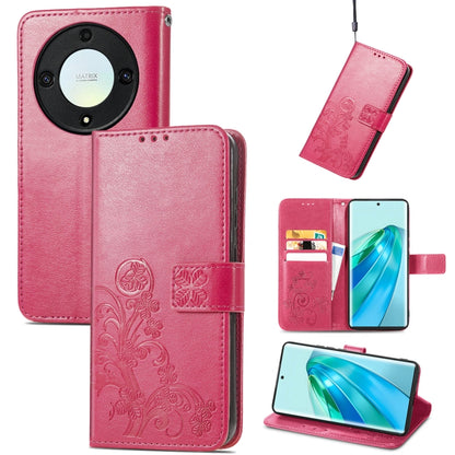 For Honor Magic5 Lite Four-leaf Clasp Embossed Buckle Leather Phone Case(Magenta) - Honor Cases by PMC Jewellery | Online Shopping South Africa | PMC Jewellery