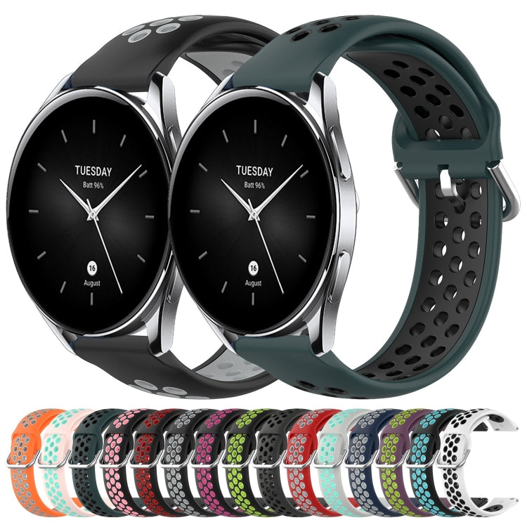 For Xiaomi Watch S2 46mm 22mm Perforated Breathable Sports Silicone Watch Band(Purple+Lime) - Smart Wear by PMC TechLife | Online Shopping South Africa | PMC TechLife