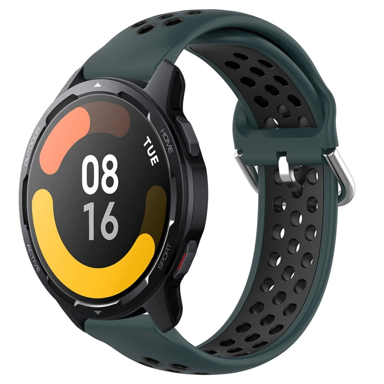 For Xiaomi Watch S1 Active 22mm Perforated Breathable Sports Silicone Watch Band(Olive Green+Black) - Smart Wear by PMC TechLife | Online Shopping South Africa | PMC TechLife