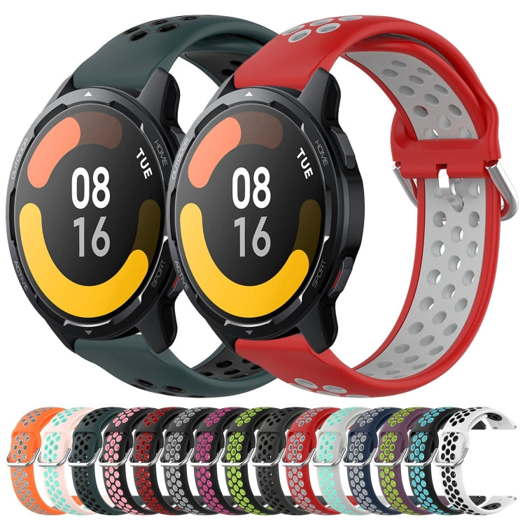 For Xiaomi Watch S1 Active 22mm Perforated Breathable Sports Silicone Watch Band(Olive Green+Black) - Smart Wear by PMC TechLife | Online Shopping South Africa | PMC TechLife
