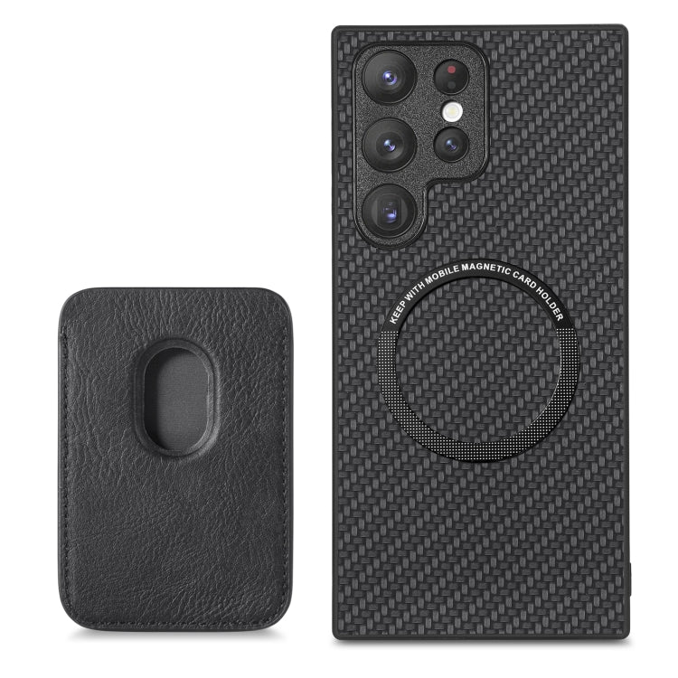 For Samsung Galaxy S22+ 5G Carbon Fiber Leather Card Magsafe Magnetic Phone Case(Black) - Galaxy S23+ 5G Cases by PMC TechLife | Online Shopping South Africa | PMC TechLife