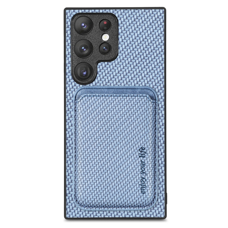 For Samsung Galaxy S22 Ultra 5G Carbon Fiber Leather Card Magsafe Magnetic Phone Case(Blue) - Galaxy S22 Ultra 5G Cases by PMC Jewellery | Online Shopping South Africa | PMC Jewellery