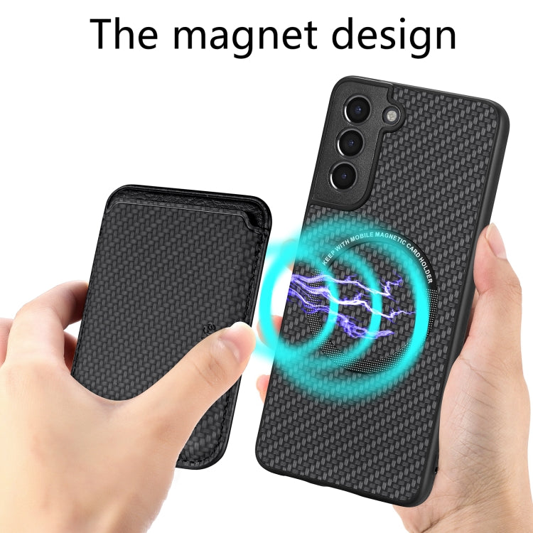 For Samsung Galaxy S21 5G Carbon Fiber Leather Card Magsafe Magnetic Phone Case(Black) - Galaxy S21 5G Cases by PMC TechLife | Online Shopping South Africa | PMC TechLife
