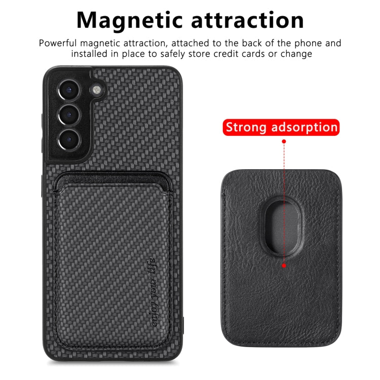 For Samsung Galaxy S21+ 5G Carbon Fiber Leather Card Magsafe Magnetic Phone Case(Black) - Galaxy S21+ 5G Cases by PMC TechLife | Online Shopping South Africa | PMC TechLife