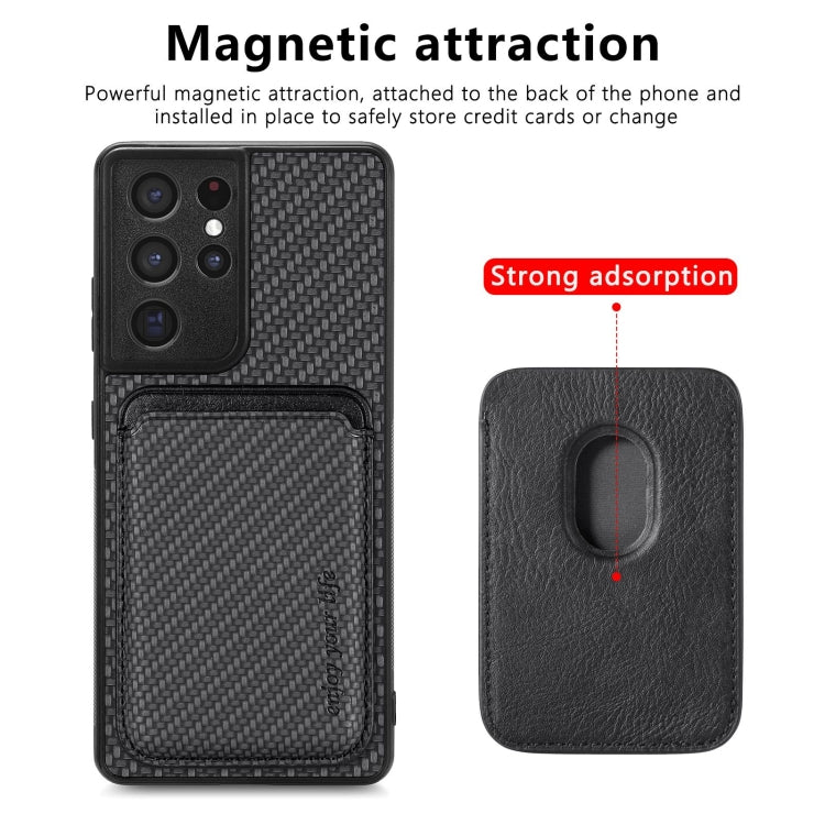 For Samsung Galaxy S21 Ultra 5G Carbon Fiber Leather Card Magsafe Magnetic Phone Case(Black) - Galaxy S21 Ultra 5G Cases by PMC TechLife | Online Shopping South Africa | PMC TechLife