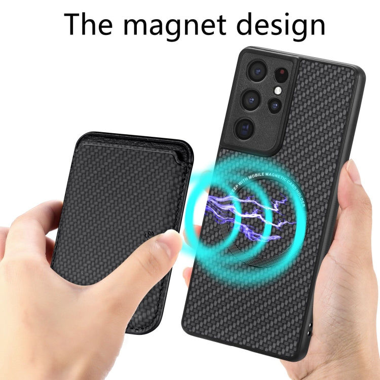 For Samsung Galaxy S21 Ultra 5G Carbon Fiber Leather Card Magsafe Magnetic Phone Case(Black) - Galaxy S21 Ultra 5G Cases by PMC TechLife | Online Shopping South Africa | PMC TechLife