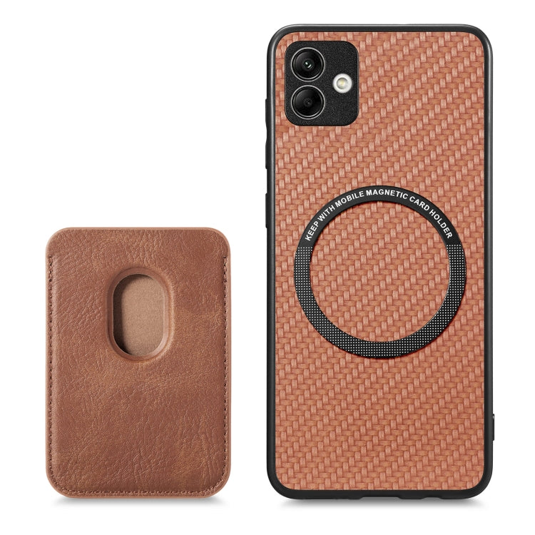 For Samsung Galaxy A04 4G Carbon Fiber Leather Card Magsafe Magnetic Phone Case(Brown) - Galaxy Phone Cases by PMC Jewellery | Online Shopping South Africa | PMC Jewellery