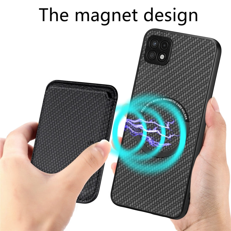 For Samsung Galaxy A22 5G Carbon Fiber Leather Card Magsafe Magnetic Phone Case(Black) - Galaxy Phone Cases by PMC TechLife | Online Shopping South Africa | PMC TechLife