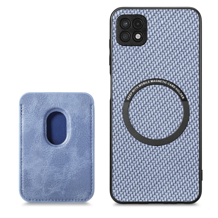 For Samsung Galaxy A22 5G Carbon Fiber Leather Card Magsafe Magnetic Phone Case(Blue) - Galaxy Phone Cases by PMC Jewellery | Online Shopping South Africa | PMC Jewellery