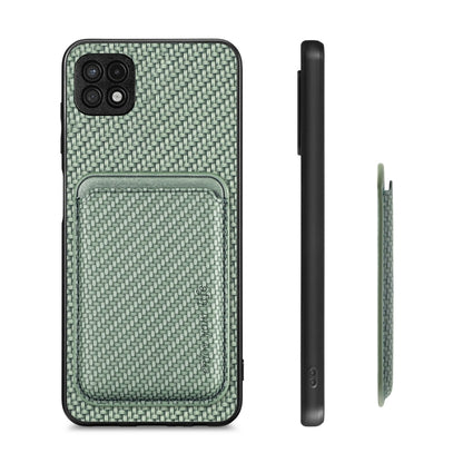 For Samsung Galaxy A22 5G Carbon Fiber Leather Card Magsafe Magnetic Phone Case(Green) - Galaxy Phone Cases by PMC Jewellery | Online Shopping South Africa | PMC Jewellery