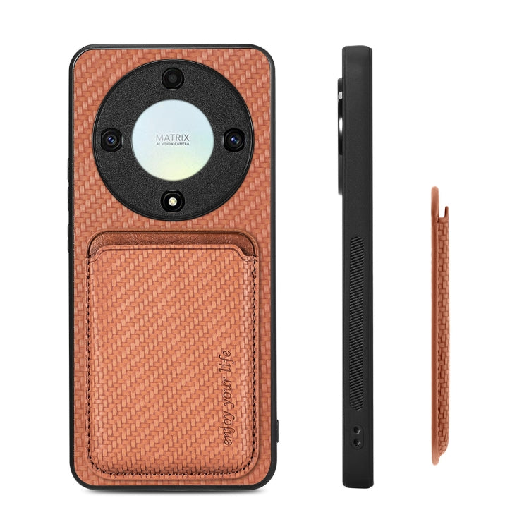For Honor X9A Carbon Fiber Leather Card Magsafe Magnetic Phone Case(Brown) - Honor Cases by PMC TechLife | Online Shopping South Africa | PMC TechLife | Buy Now Pay Later Mobicred