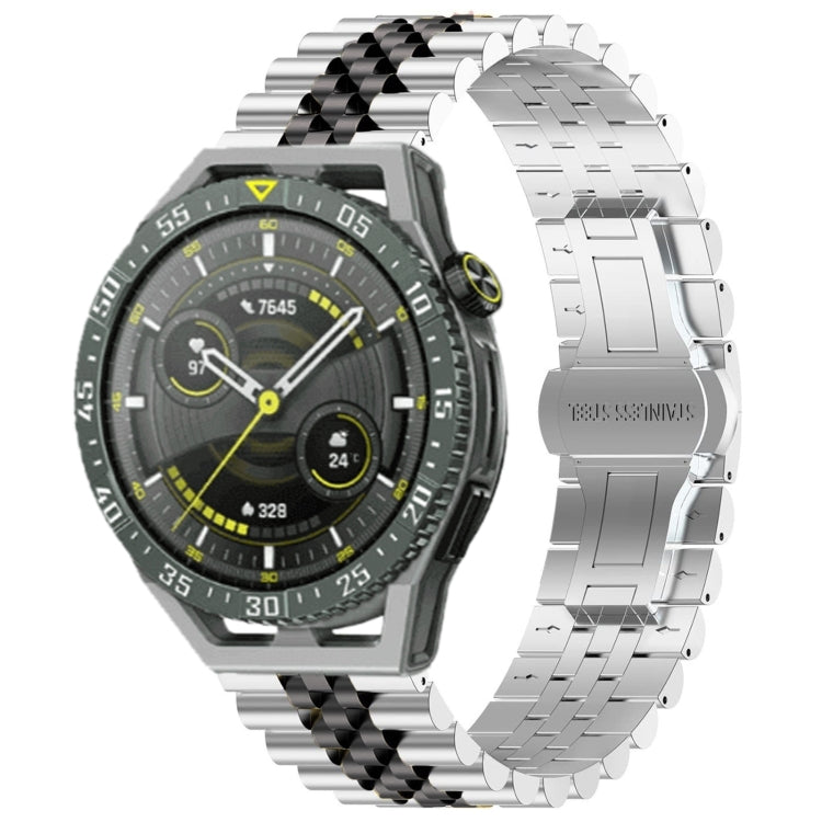 For Huawei Watch GT3 SE Five Bull Half Round Stainless Steel Watch Band + Strap Removal Tool(Silver+Black) - Smart Wear by PMC TechLife | Online Shopping South Africa | PMC TechLife