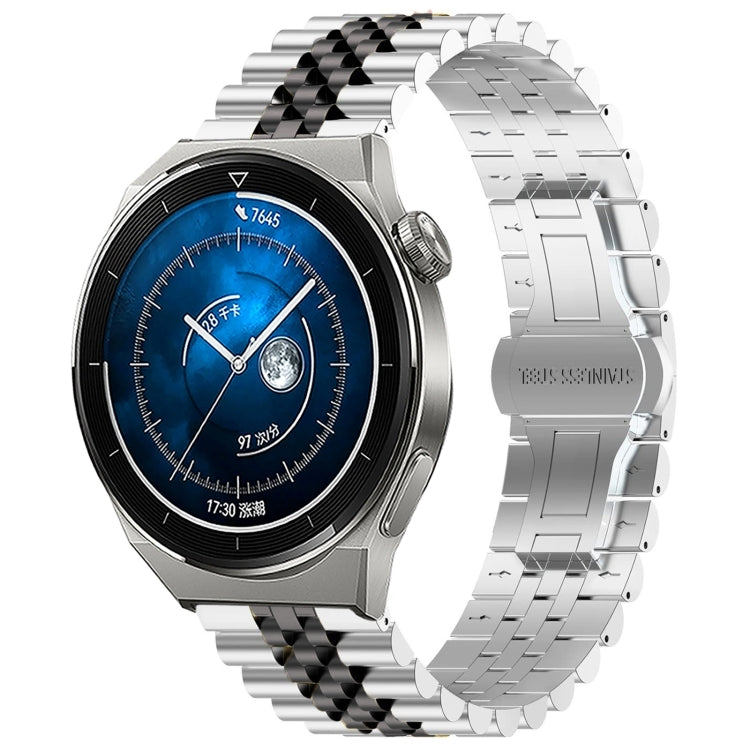 For Huawei Watch GT3 Pro 46mm Five Bull Half Round Stainless Steel Watch Band + Strap Removal Tool(Silver+Black) -  by PMC TechLife | Online Shopping South Africa | PMC TechLife