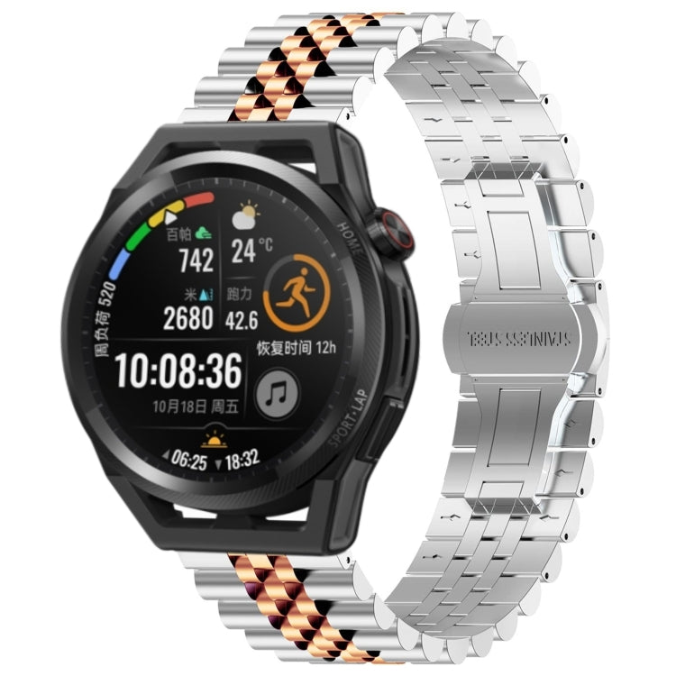 For Huawei Watch GT Runner Five Bull Half Round Stainless Steel Watch Band + Strap Removal Tool(Silver+Rose Gold) - Smart Wear by PMC TechLife | Online Shopping South Africa | PMC TechLife