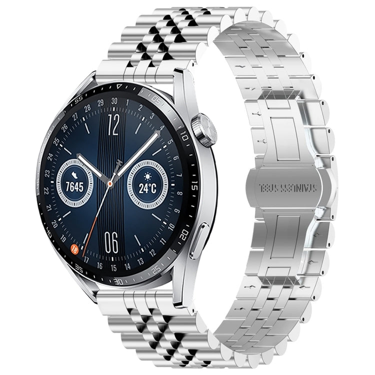 For Huawei Watch GT3 46mm Five Bull Half Round Stainless Steel Watch Band + Strap Removal Tool(Silver) - Smart Wear by PMC TechLife | Online Shopping South Africa | PMC TechLife