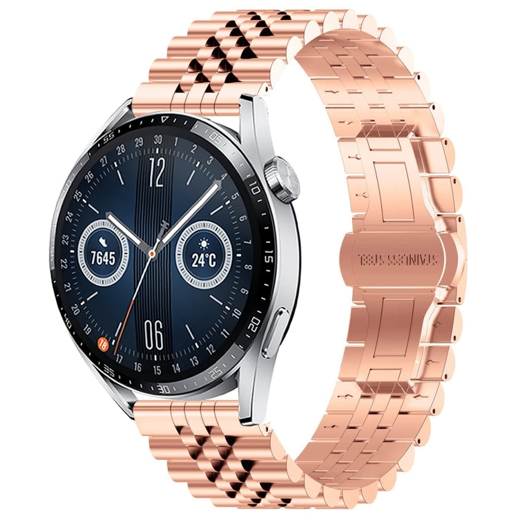 For Huawei Watch GT3 46mm Five Bull Half Round Stainless Steel Watch Band + Strap Removal Tool(Rose Gold) -  by PMC TechLife | Online Shopping South Africa | PMC TechLife