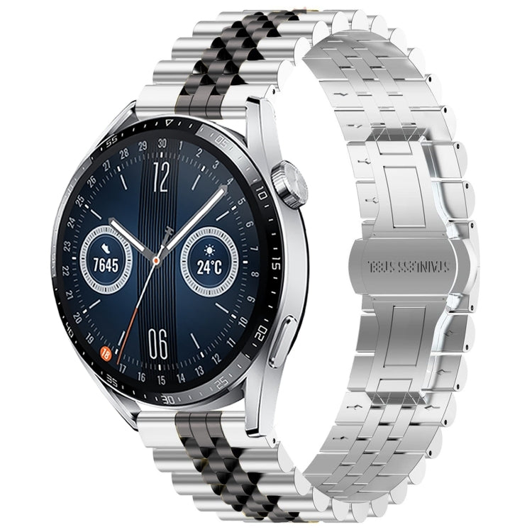 For Huawei Watch GT3 46mm Five Bull Half Round Stainless Steel Watch Band + Strap Removal Tool(Silver+Black) - Smart Wear by PMC TechLife | Online Shopping South Africa | PMC TechLife