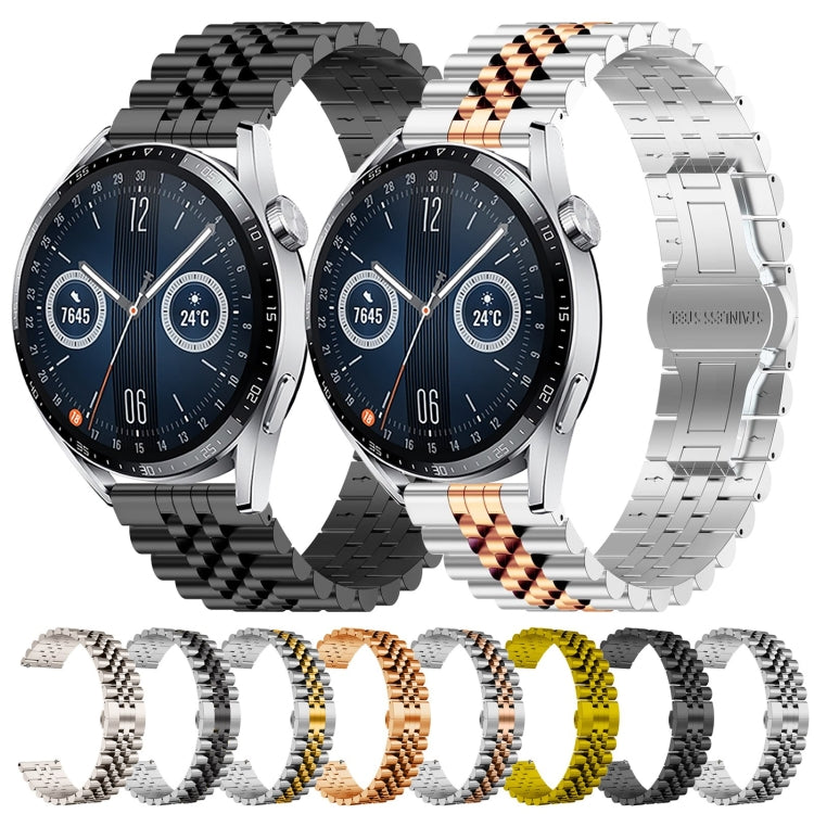 For Huawei Watch GT3 46mm Five Bull Half Round Stainless Steel Watch Band + Strap Removal Tool(Silver+Black) - Smart Wear by PMC TechLife | Online Shopping South Africa | PMC TechLife