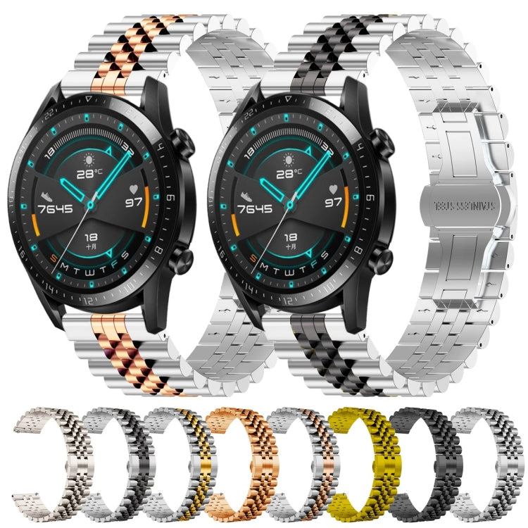 For Huawei Watch GT 42mm/46mm / GT2 46mm Five Bull Half Round Stainless Steel Watch Band + Strap Removal Tool(Black) -  by PMC TechLife | Online Shopping South Africa | PMC TechLife