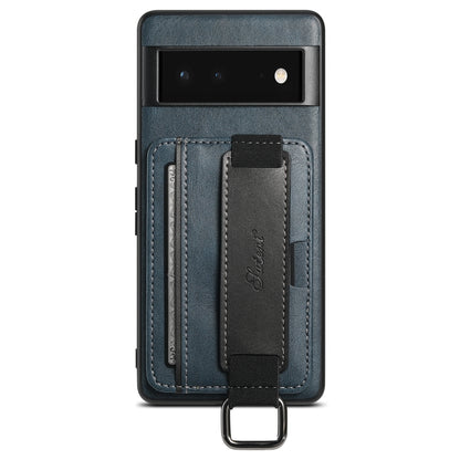 For Googel Pixel 6 Pro Suteni H13 Card Wallet Wrist Strap Holder PU Phone Case(Blue) - Google Cases by Suteni | Online Shopping South Africa | PMC Jewellery