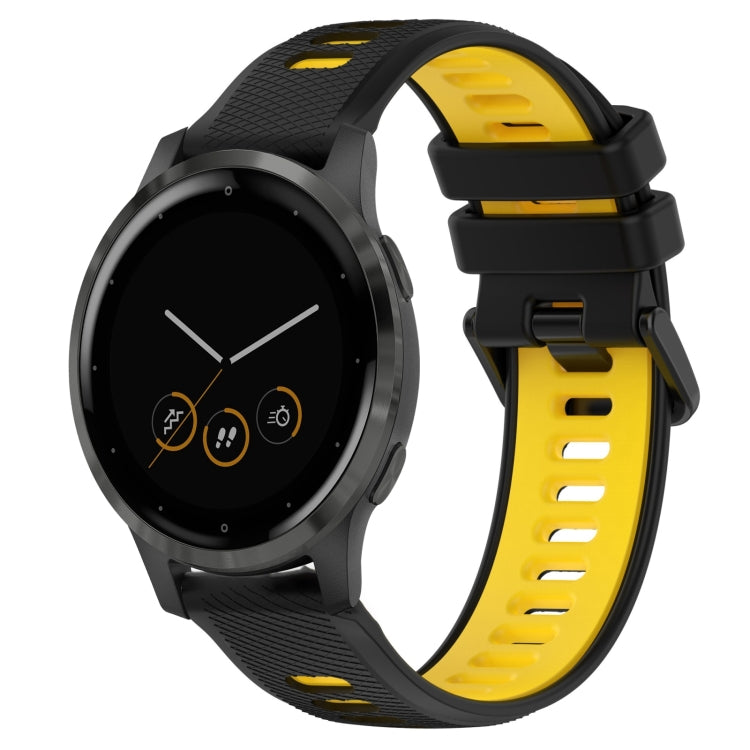 For Garmin Vivoactive 4S 18mm Sports Two-Color Silicone Watch Band(Black+Yellow) - Smart Wear by PMC TechLife | Online Shopping South Africa | PMC TechLife