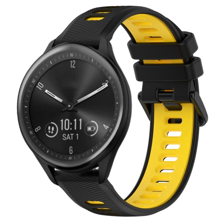 For Garmin Vivomove Sport 20mm Sports Two-Color Silicone Watch Band(Black+Yellow) - Smart Wear by PMC TechLife | Online Shopping South Africa | PMC TechLife