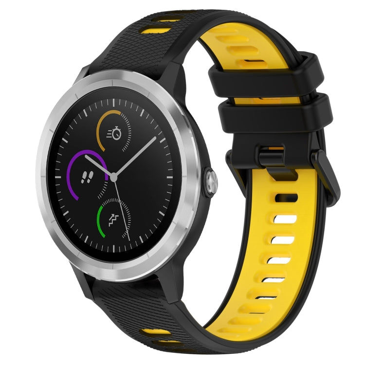 For Garmin Vivoactive3 20mm Sports Two-Color Silicone Watch Band(Black+Yellow) - Smart Wear by PMC TechLife | Online Shopping South Africa | PMC TechLife