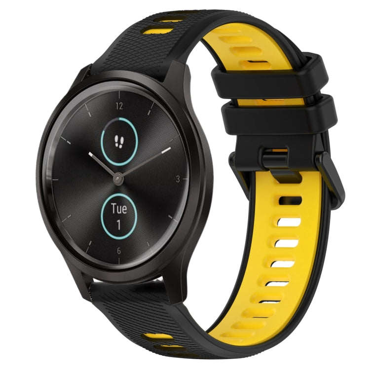 For Garmin VivoMove Style 20mm Sports Two-Color Silicone Watch Band(Black+Yellow) - Smart Wear by PMC Jewellery | Online Shopping South Africa | PMC Jewellery