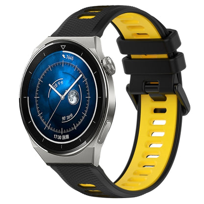 For Huawei Watch GT3 Pro 43mm 20mm Sports Two-Color Silicone Watch Band(Black+Yellow) - Smart Wear by PMC Jewellery | Online Shopping South Africa | PMC Jewellery