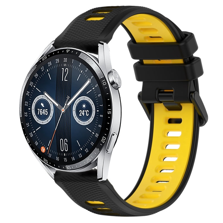 For Huawei Watch GT3 42mm 20mm Sports Two-Color Silicone Watch Band(Black+Yellow) - Smart Wear by PMC TechLife | Online Shopping South Africa | PMC TechLife