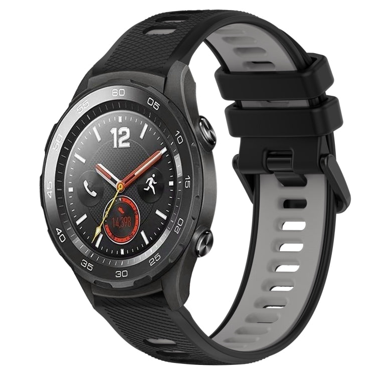 For Huawei Watch 2 20mm Sports Two-Color Silicone Watch Band(Black+Grey) - Smart Wear by PMC Jewellery | Online Shopping South Africa | PMC Jewellery