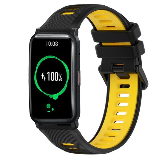 For Honor Watch ES 20mm Sports Two-Color Silicone Watch Band(Black+Yellow) - Smart Wear by PMC Jewellery | Online Shopping South Africa | PMC Jewellery