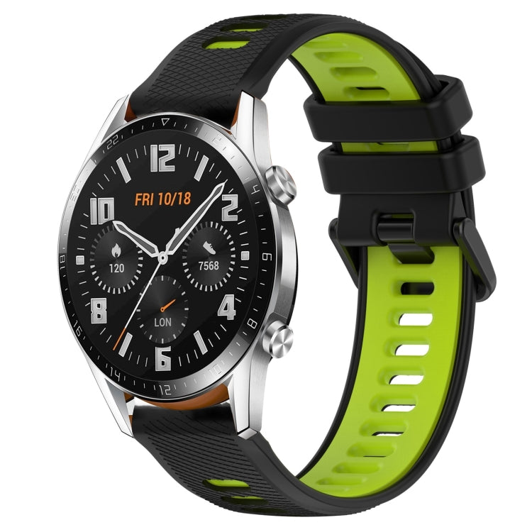 For Huawei GT2 46mm 22mm Sports Two-Color Silicone Watch Band(Black+Green) - Smart Wear by PMC Jewellery | Online Shopping South Africa | PMC Jewellery