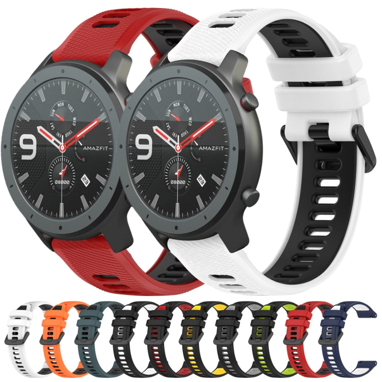 For Amazfit GTR 47mm 22MM Sports Two-Color Silicone Watch Band(Olive Green + Black) - Smart Wear by PMC TechLife | Online Shopping South Africa | PMC TechLife