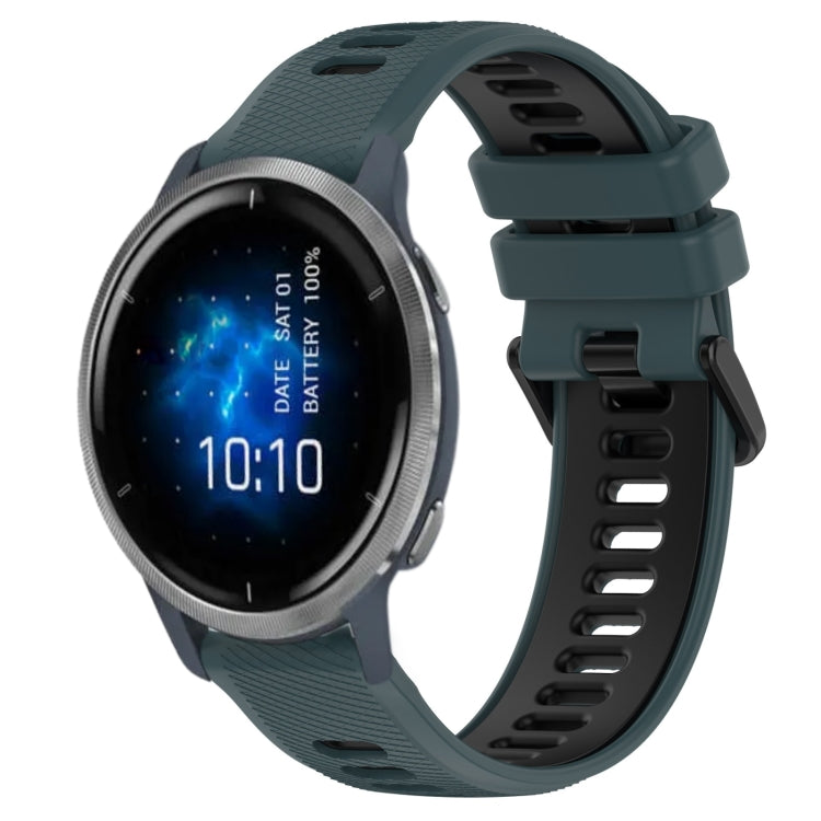 For Garmin Venu 2 22mm Sports Two-Color Silicone Watch Band(Olive Green+Black) - Smart Wear by PMC TechLife | Online Shopping South Africa | PMC TechLife