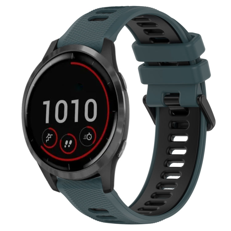 For Garmin Vivoactive 4 22mm Sports Two-Color Silicone Watch Band(Olive Green+Black) - Smart Wear by PMC TechLife | Online Shopping South Africa | PMC TechLife