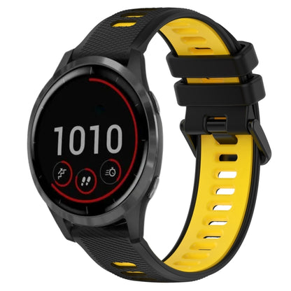 For Garmin Vivoactive 4 22mm Sports Two-Color Silicone Watch Band(Black+Yellow) -  by PMC Jewellery | Online Shopping South Africa | PMC Jewellery