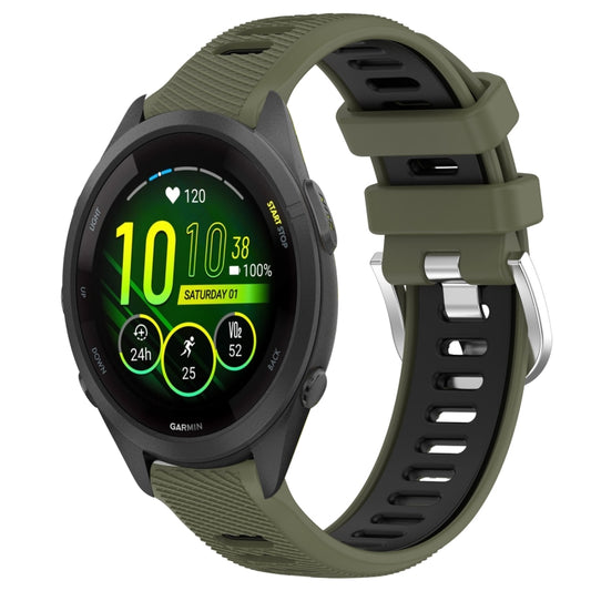 For Garmin Forerunner 265S 18mm Sports Two-Color Steel Buckle Silicone Watch Band(Army Green+Black) - Smart Wear by PMC Jewellery | Online Shopping South Africa | PMC Jewellery