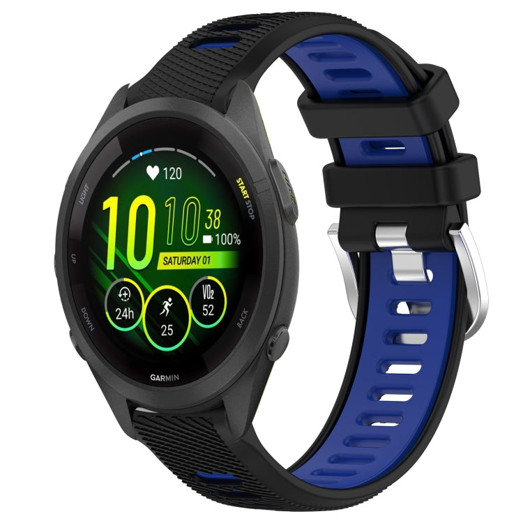 For Garmin Forerunner 265S 18mm Sports Two-Color Steel Buckle Silicone Watch Band(Black+Blue) - Smart Wear by PMC TechLife | Online Shopping South Africa | PMC TechLife