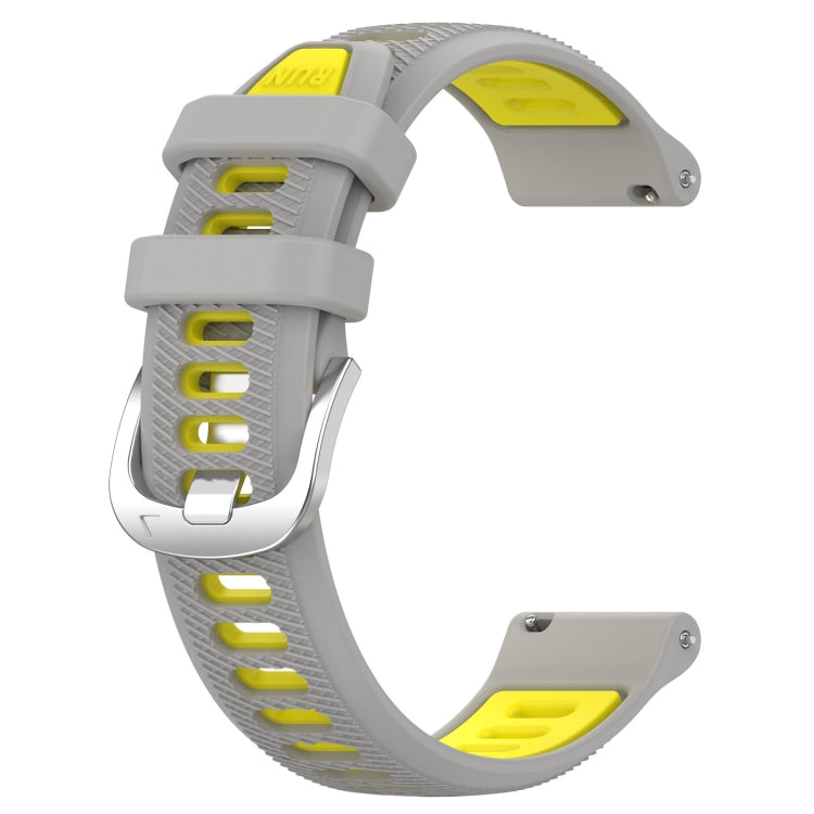 For Garmin Forerunner 265S 18mm Sports Two-Color Steel Buckle Silicone Watch Band(Grey+Yellow) - Smart Wear by PMC Jewellery | Online Shopping South Africa | PMC Jewellery